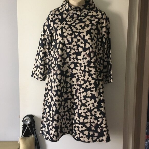 COS Stretch Cotton Mock Neck Black + Cream Dress 2 - Picture 1 of 5